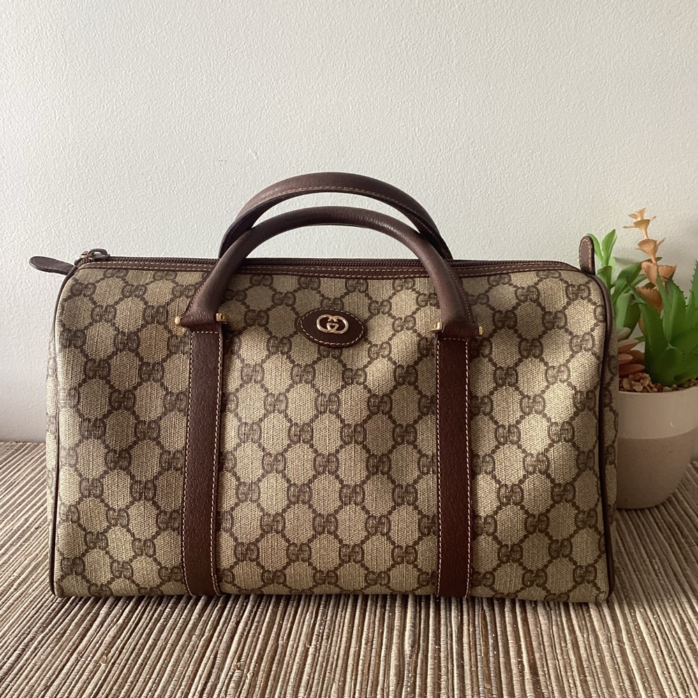 VTG GUCCI Brown GG Monogram Satchel Handbag With Dustbag! - Picture 10 of 12